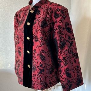 Qi Luo Fang Black Red cropped jacket with velvet trim